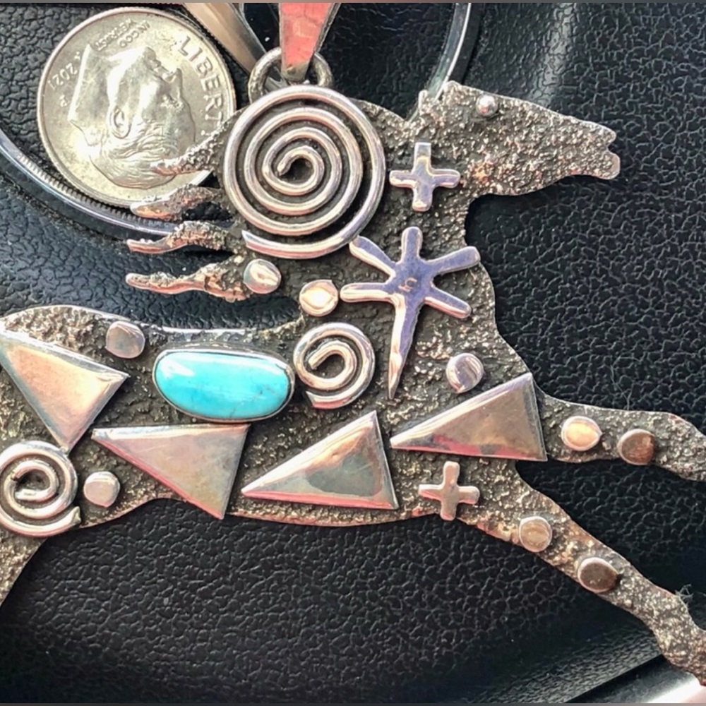 Alex Sanchez signed Navajo❤️hand-made Sterling Navajo necklace w/ turquoise